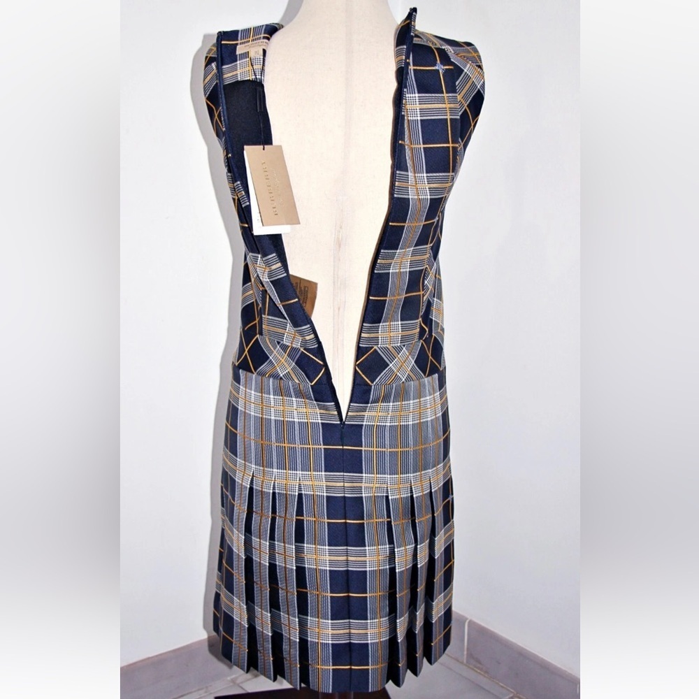 Burberry Alana Embroidered Equestrian Knight Logo Navy Plaid Mini Dress US 8 - Picture 13 of 16